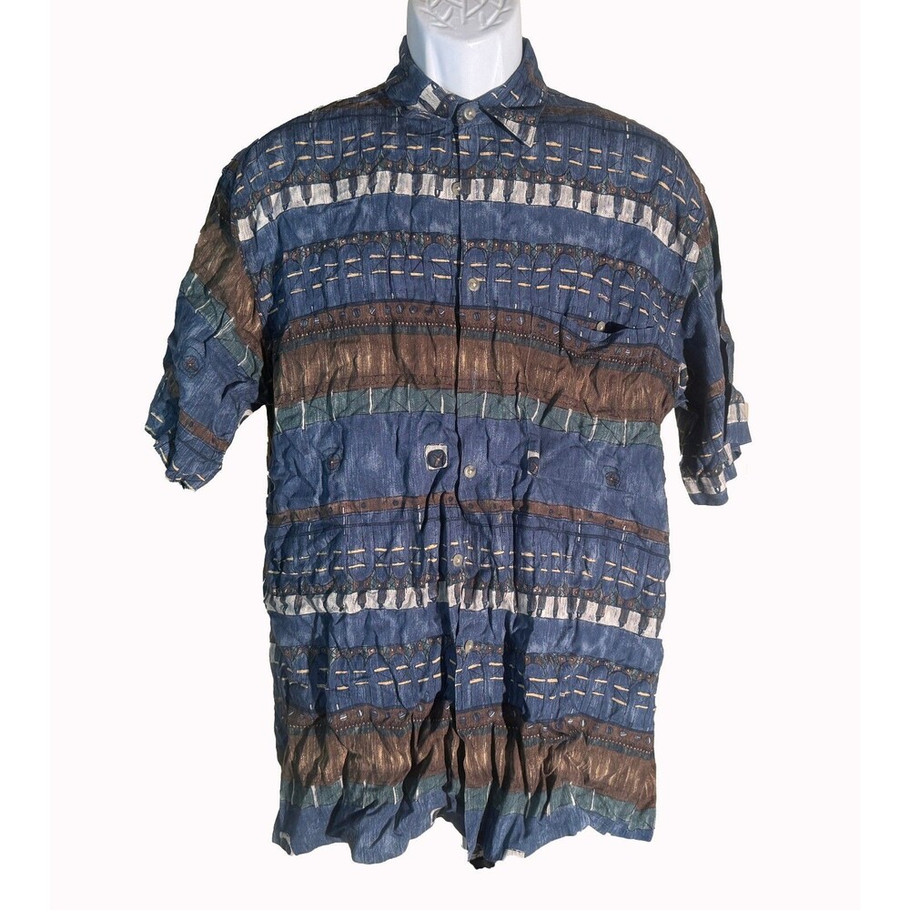 PIERRE CARDIN Men's Short Sleeve Button Down Rayon Shirt Medium‎